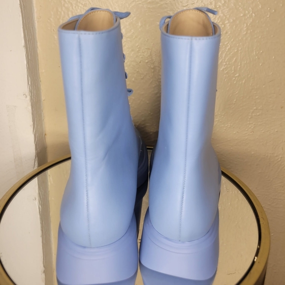 Stuart Weitzman McKenzee Cornflower Blue Combat Boots Size 6 - Picture 2 of 11